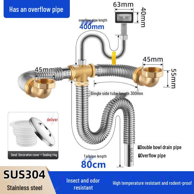 TLXT Kitchen Double Sink Drain Pipe Kit