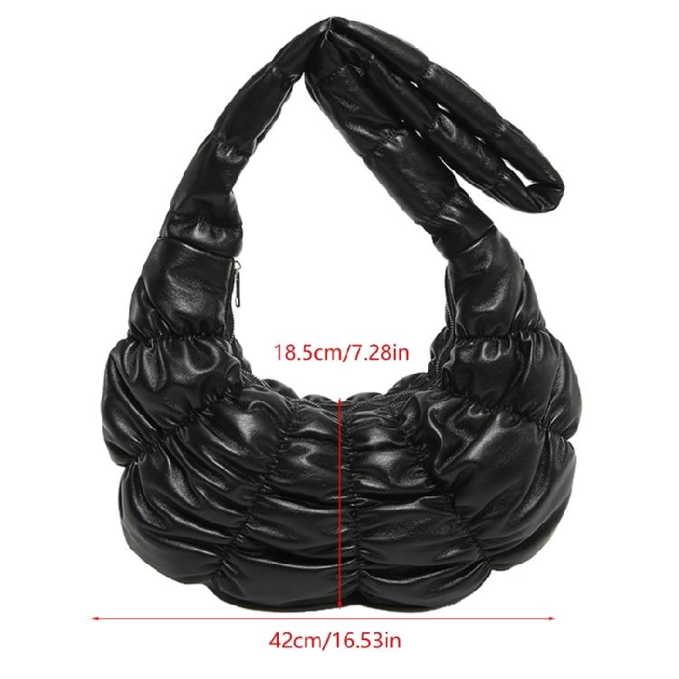 Women Solid Color PU Leather Shoulder Crossbody Bag Pleated Padded Handbag Purse
