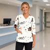 Womens V Neck Halloween Print Medical Scrub Top with Three Quarter Sleeves Side Slits and Front Pocket Nursing Uniform Shirt
