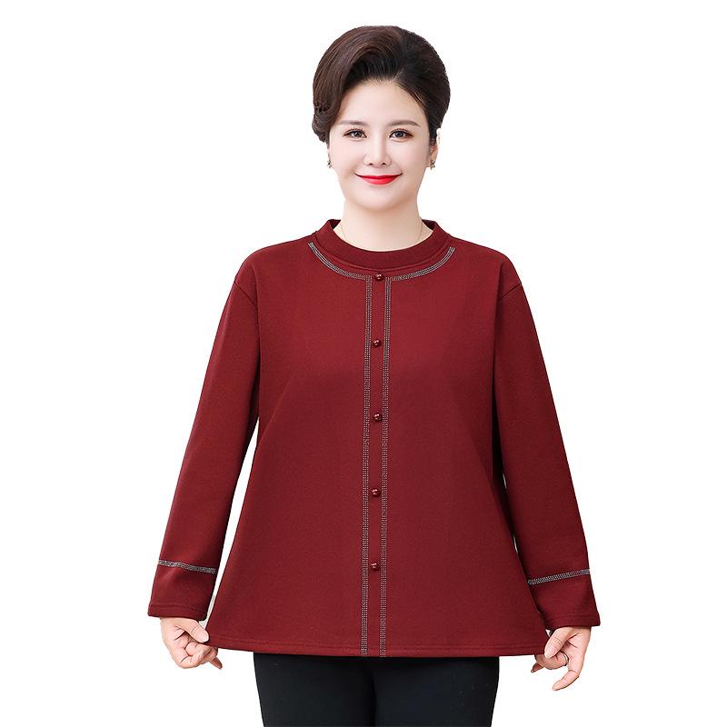 Plus Size Velvet Long Sleeve Top for Middle-Aged & Elderly - Autumn/Winter