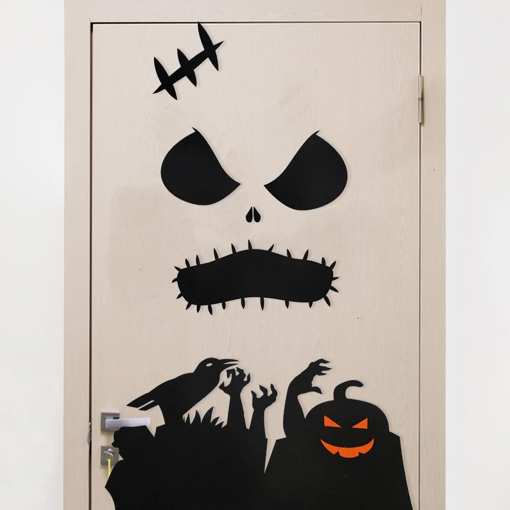 Terrifying Halloween Felt Door Stickers With Wicked Demons And Vampires For Haunted House Vibes