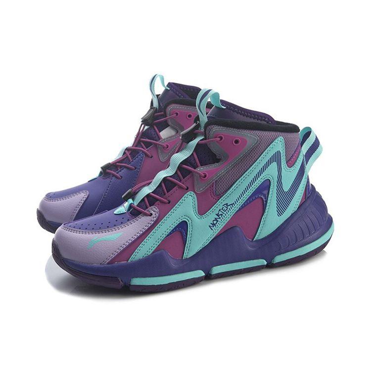 Li Ning Monster 0.2 Shock Absorbing Wear Resistant High Top Basketball Shoes Kids Basketball Shoes Blue Purple YKBQ052-31