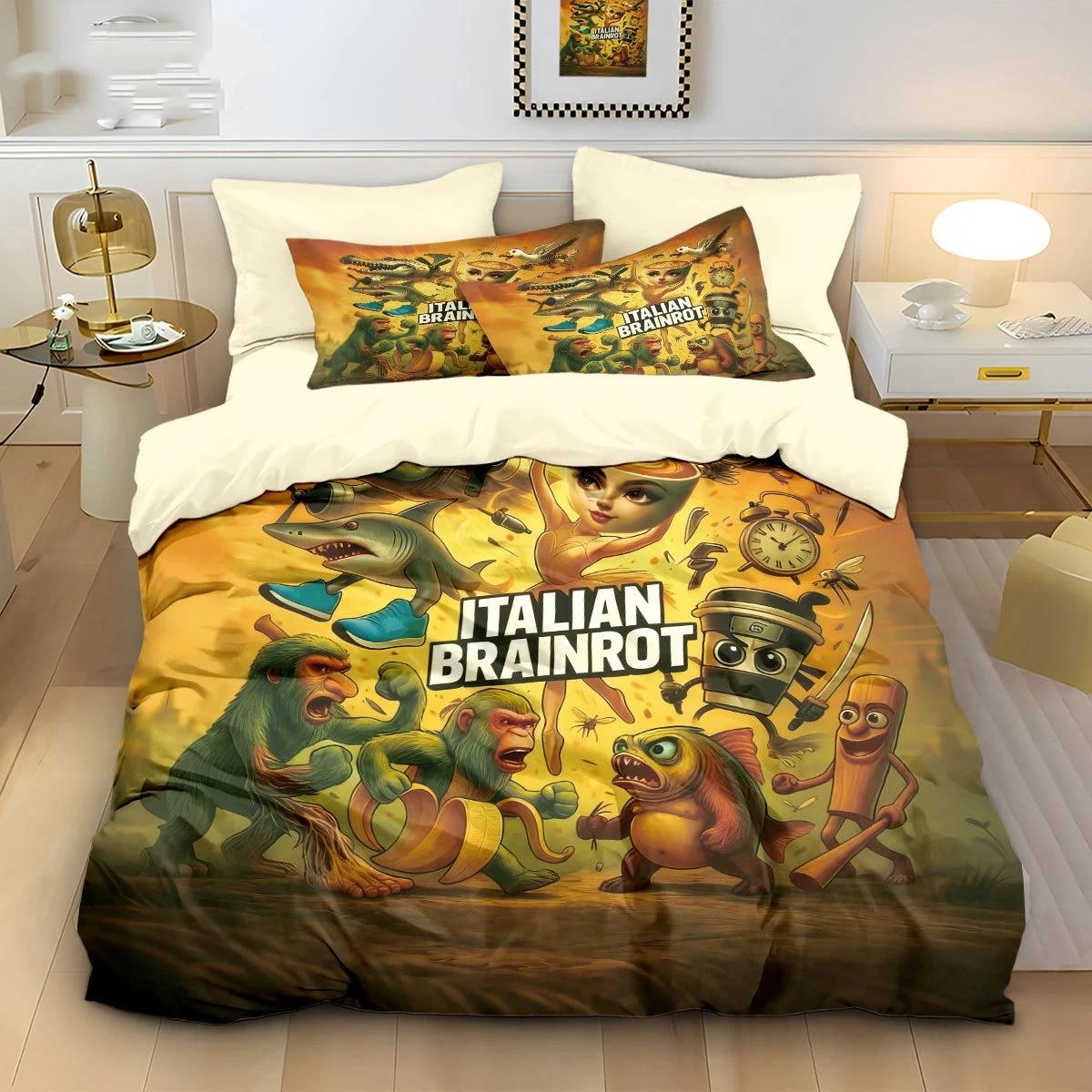 

Ai Italian Brainrot Duvet Cover Set Tung Tung Sahur Bedding Sets Cartoon Bed Cover Sahur Duvet Cover Sets Home Decor EU Single(135*200cm)3pcs
