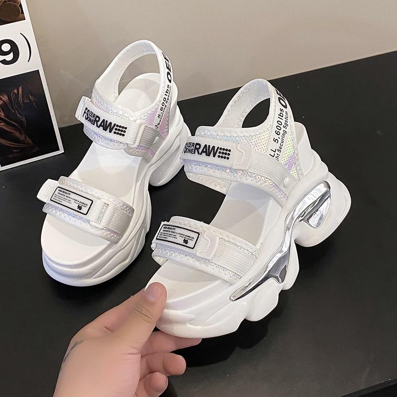 Fashion 2024 New Summer High Platform Women Sandals Buckle Wedges Bling Shoes Fashion Outside Chunky Sandals Beach Casual Slides Woman