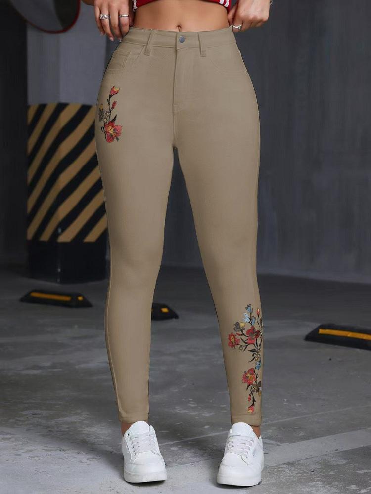 

plus size Vintage embroidery floral casual loose Women spring summer autumn jeans denim pencil Pants XXL хакі