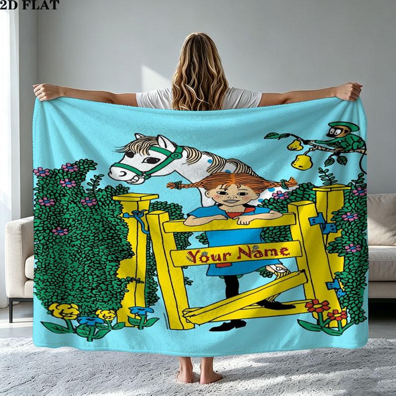1PC Pippi Longstocking Custom Name Patterned Flannel Blanket Suitable For All Seasons for Home Decor Warmth and Comfort Gifts Holiday Present