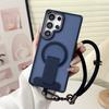 Matte Clear Stand Wrist Strap Lanyard Phone Case Samsung S25 S24 S23 S26 Ultra Plus S25 Edge For Magsafe Wireless Charge Cover