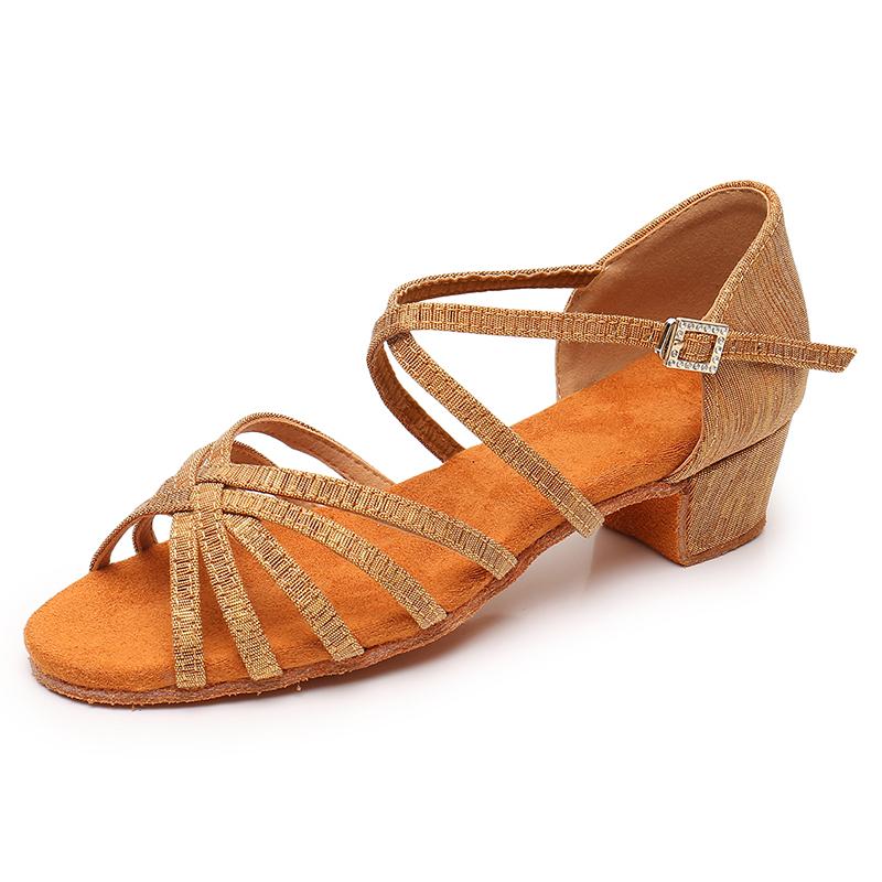 Child Girls Ballroom Dance Shoes Latin Salsa Dancing Shoes Cross Strap 3cm Heel
