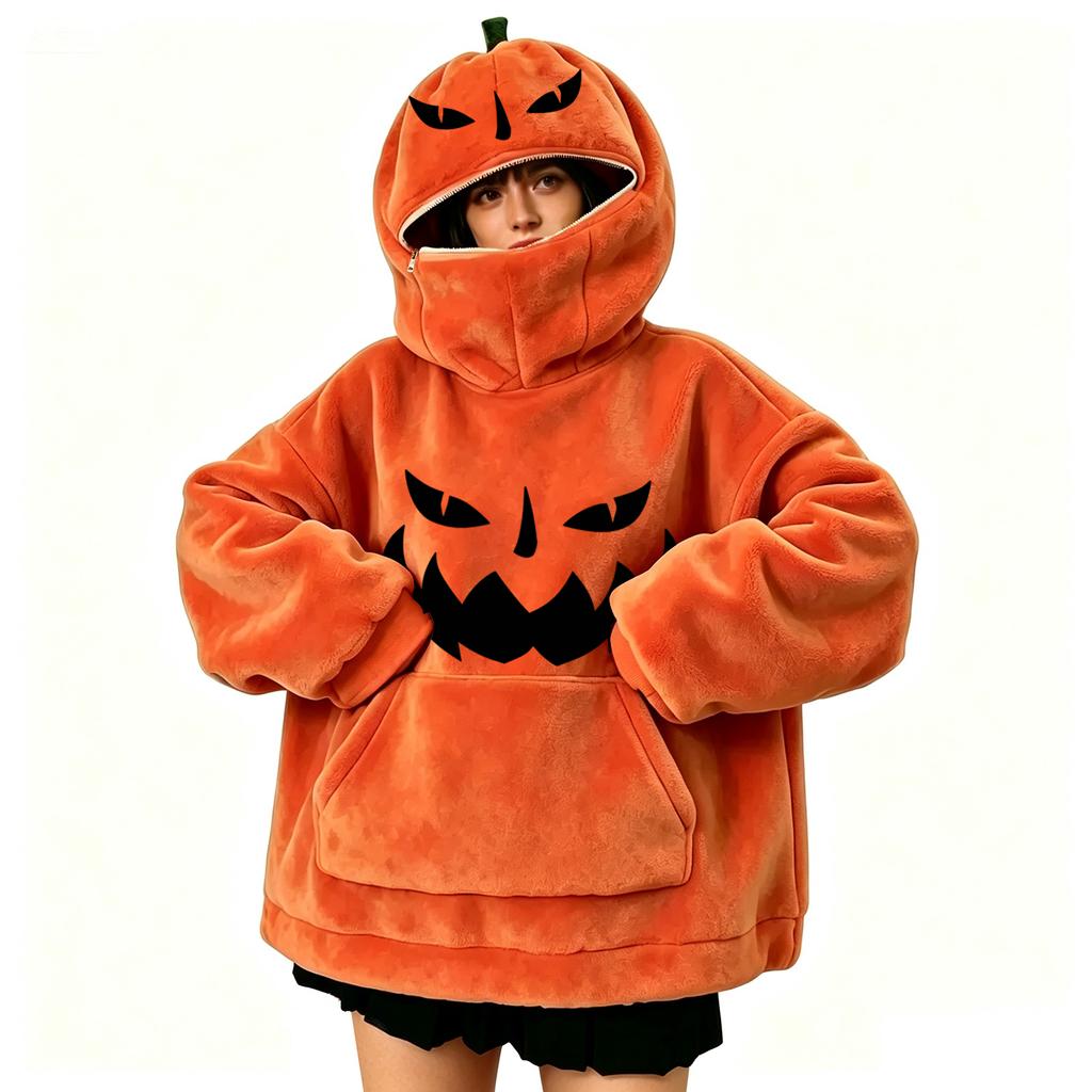 Pullover Hoodie mit Kürbisdruck für