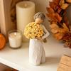 Hand Carved Portrait Sculpture Girl Holding Bouquet Resin Figurine, Faceless Lady Statue, Romantic Desktop Ornament for Cream Style Room Decor Living