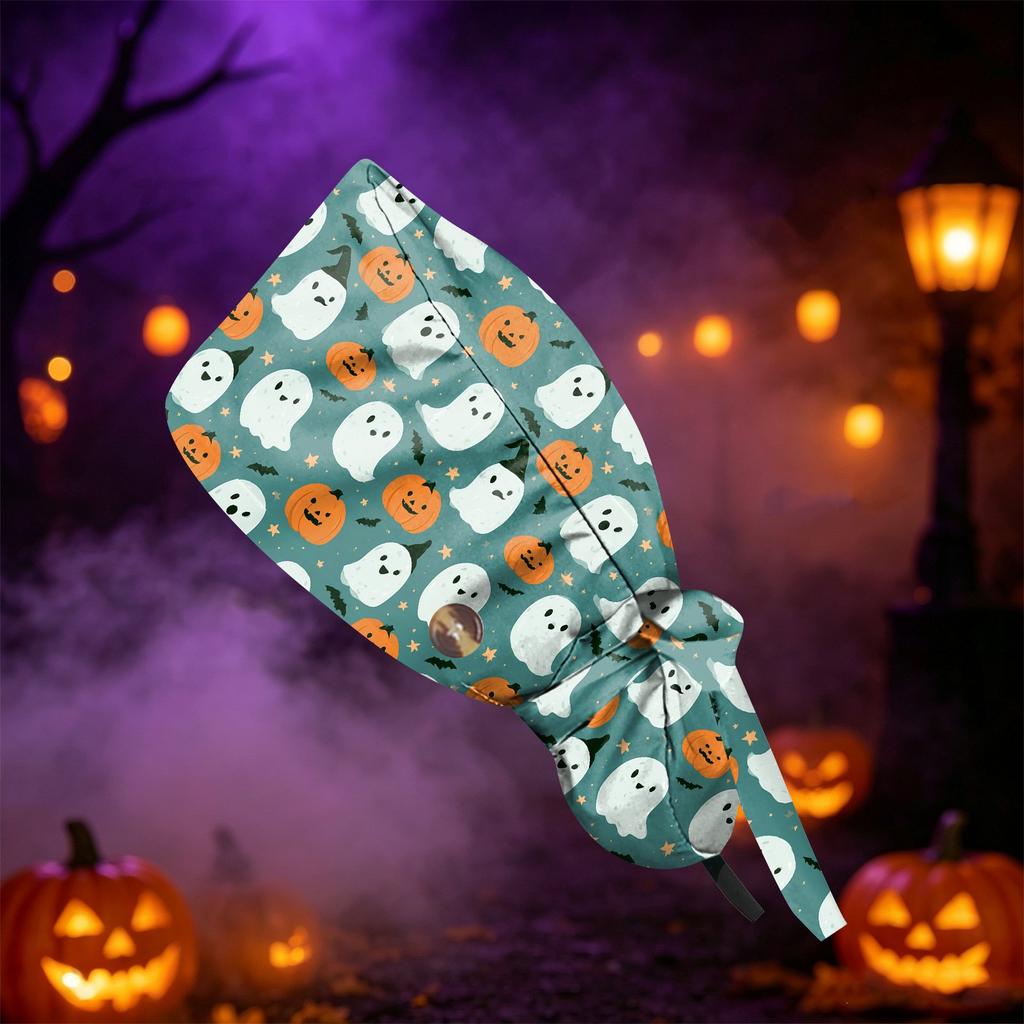Women's Fashion Halloween Print Ponytail - Multipurpose Work Shower Scrub Hat for