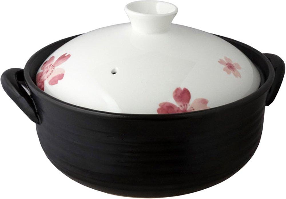 

Living bone china cherry blossom earthen pot 7 with plate IH compatible for people No. 25.5cm 2-3