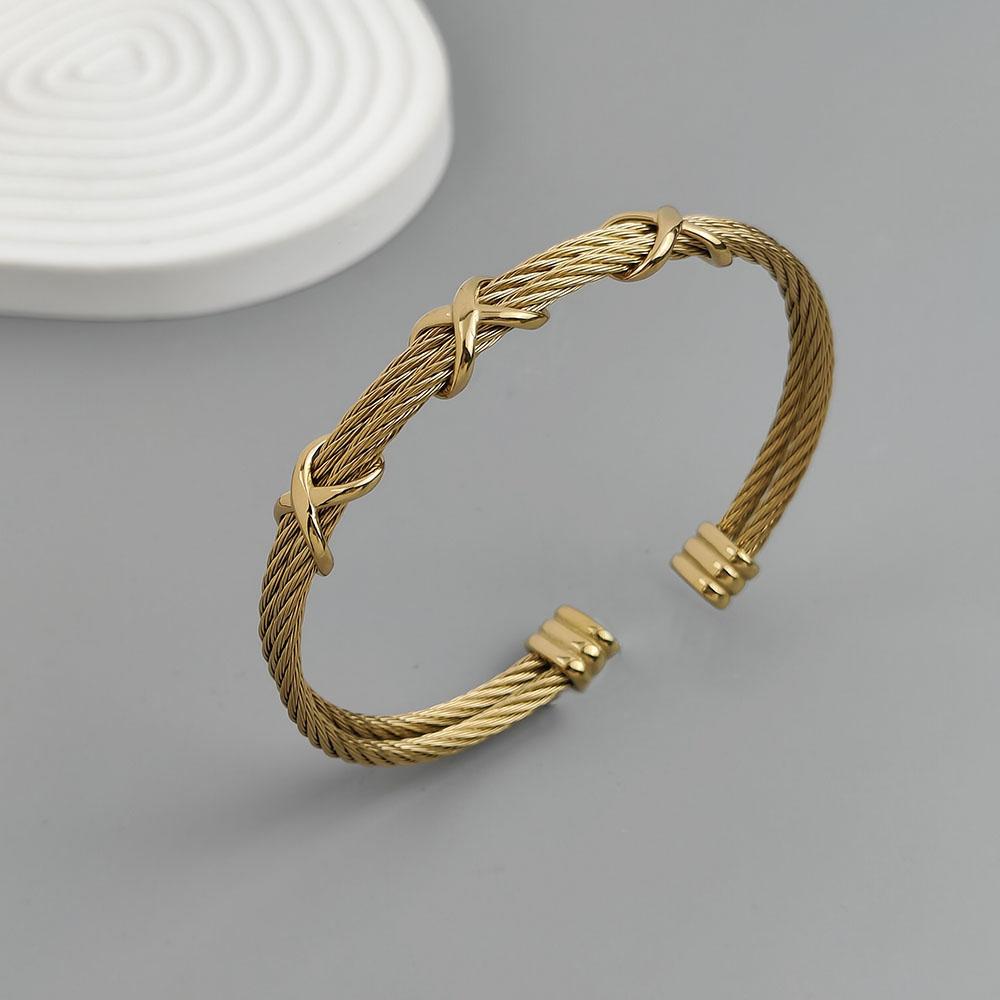 Stainless Steel Letter X Inlaid Zirconium Twist Rope Steel Wire Rope Opening Bracelet Women's Cable Bracelet Party Daily Jewelry