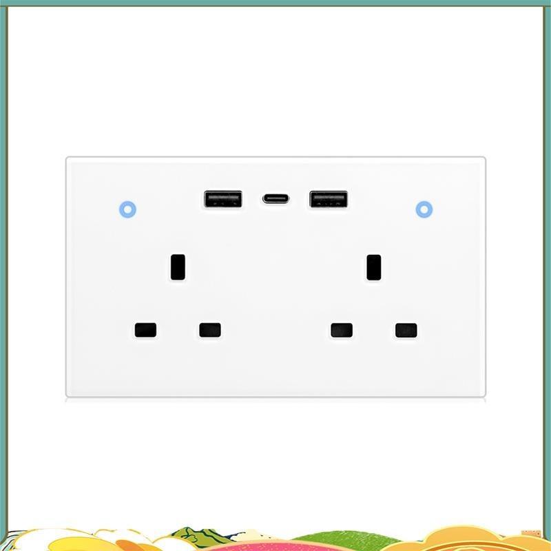 13A 2-way Smart Standard Wall Socket UK Outlet USB Type-C Charging Ports WiFi Remote Energy Monitoring Plug Touch Switch