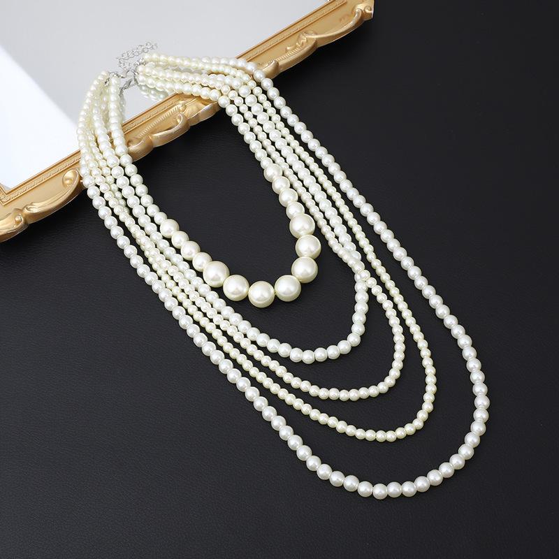 European and American Light Luxury Fashion Multi-layer Pearl Necklace Female Korean Version Bride Long Versatile Decorative Sweater Chain