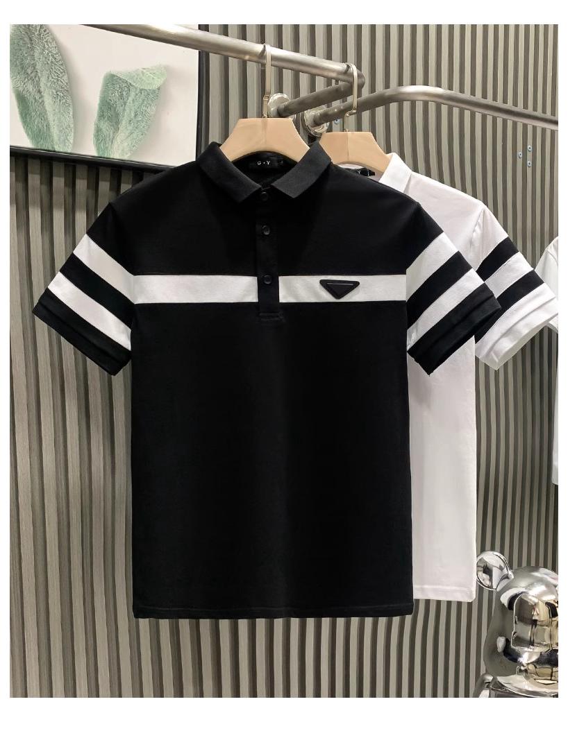 

Мужская приталенная полосатая футболка-поло — короткий рукав, летний стиль, воротник-лацкан. XL чёрный