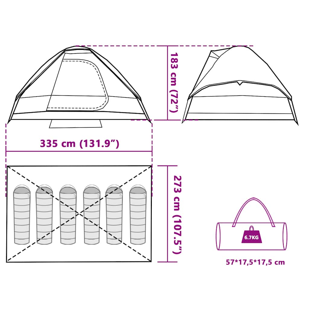 Dome Family Tent for 6 Persons Grey and Orange Waterproof