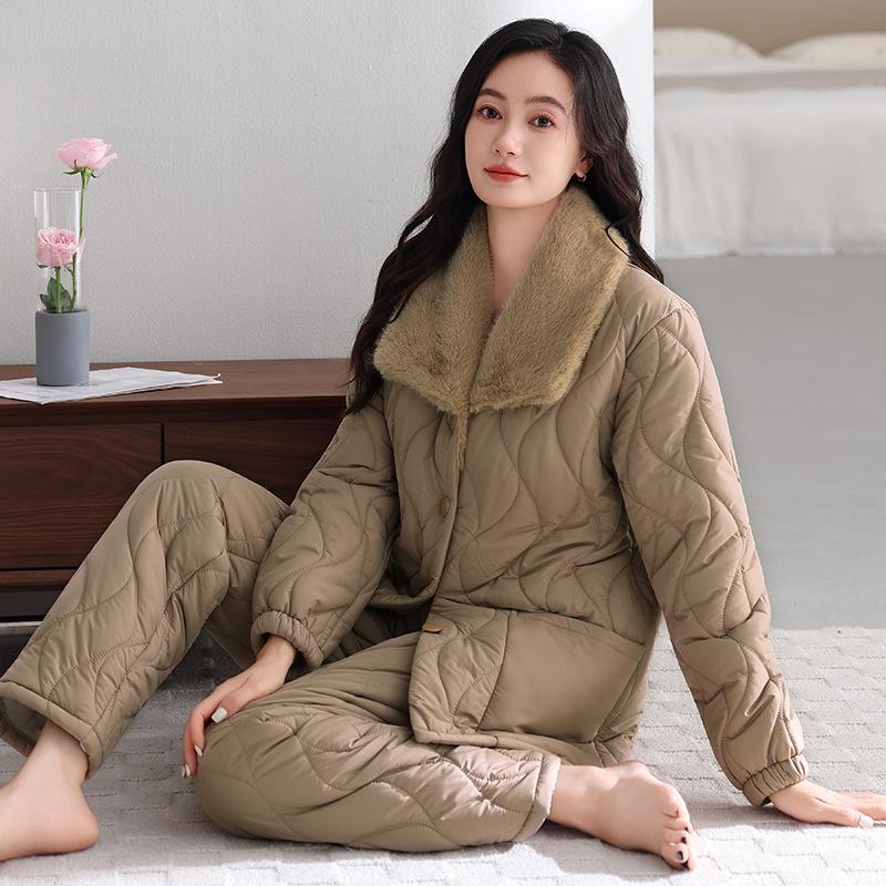 

Pajamas Women S Autumn And Winter Three-Layer Thickened Down Jacket, Winter Coral Down Warm Loungewear 3XL