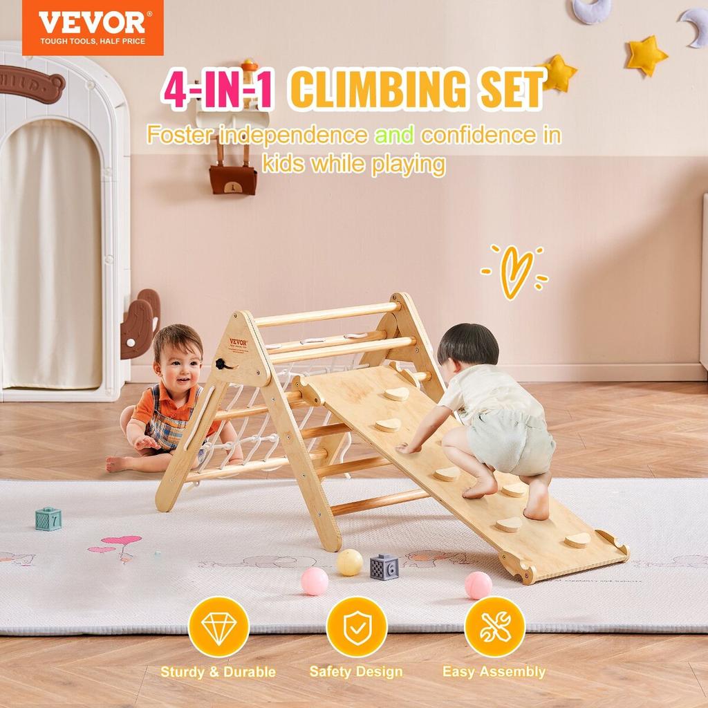 Pikler Triangle Set 4 in 1 Montessori Climbing Toys for Toddlers 1-3 Years