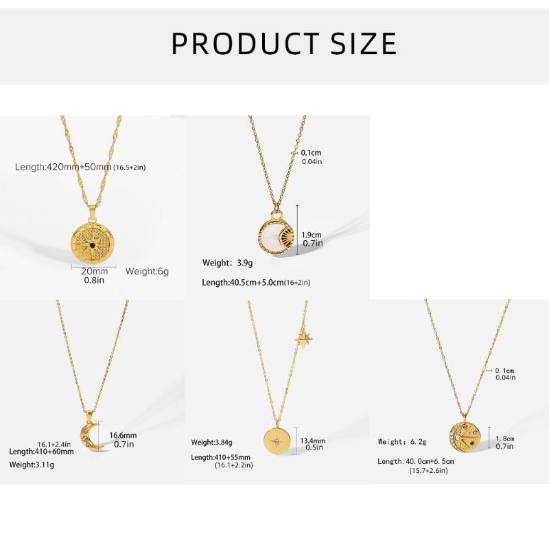 Stainless Steel Pendant Necklace Cubic Zirconia Charm Neckchain Unisex Clavicle Chain Gold Plated Waterproof Jewelry