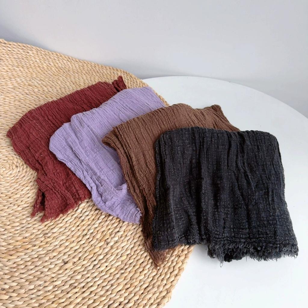 Solid Color Vintage 100% Cotton Scarf Sun Shawl Scarves Head Scarves Autumn Vintage Women Long Crinkled Scarves 60*220cm