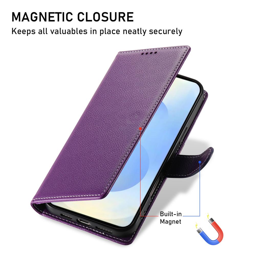 For Samsung Galaxy S25 Stand Case Litchi Texture Leather Wallet Phone Cover Magnetic Snap