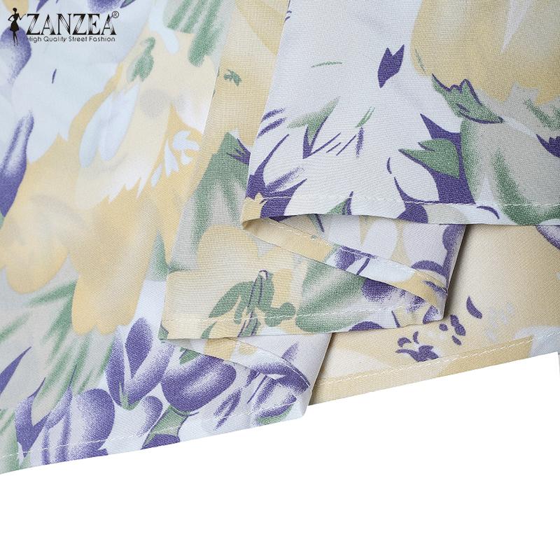 ZANZEA Women Casual Round Neck Short Sleeve Floral Print Dress