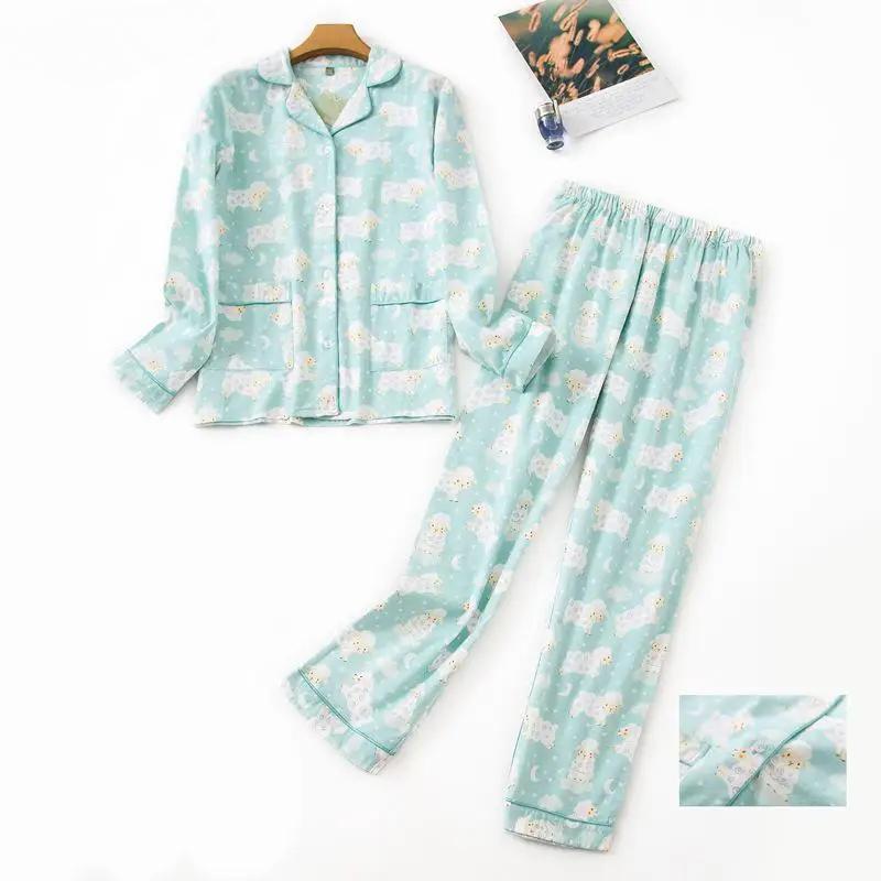 Nachtwäsche Damen Pyjama Set Damen Warm Flanell Baumwolle Hausanzug Herbst Winter Karomuster Pyjama Schlaf