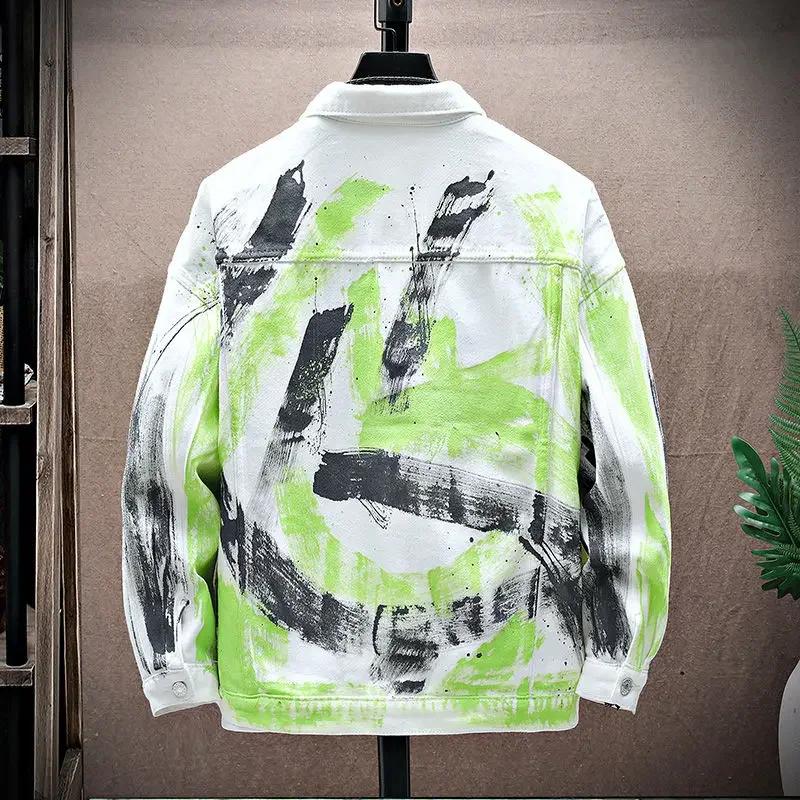 Hip Hop Black Male Jean Coats Men's Denim Jacket Wite Autumn Outerwear Menswear