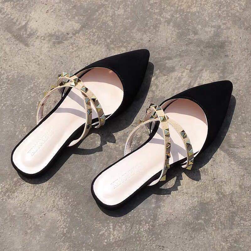 Internet celebrity pointed toe bag head half slippers female summer wear student Korean version of society low heel willow nail sandals low heel m