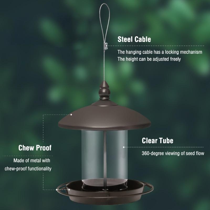 Iron Bird Feeder for Outdoor Garden Wild Bird Observation Hanging Feeder with Roof for Safe Backyard Bird Feeding Sation
