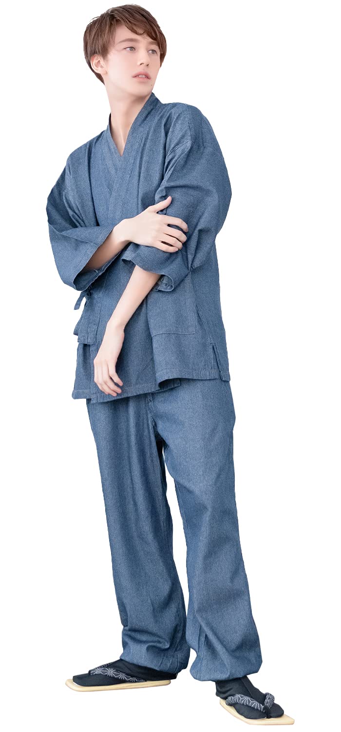 

Самуэ всесезонный легкий [KYOETSU] джинсовый, стирающийся, однотонный, 100% хлопок, круглый, мужской (ЛЛ, синий)