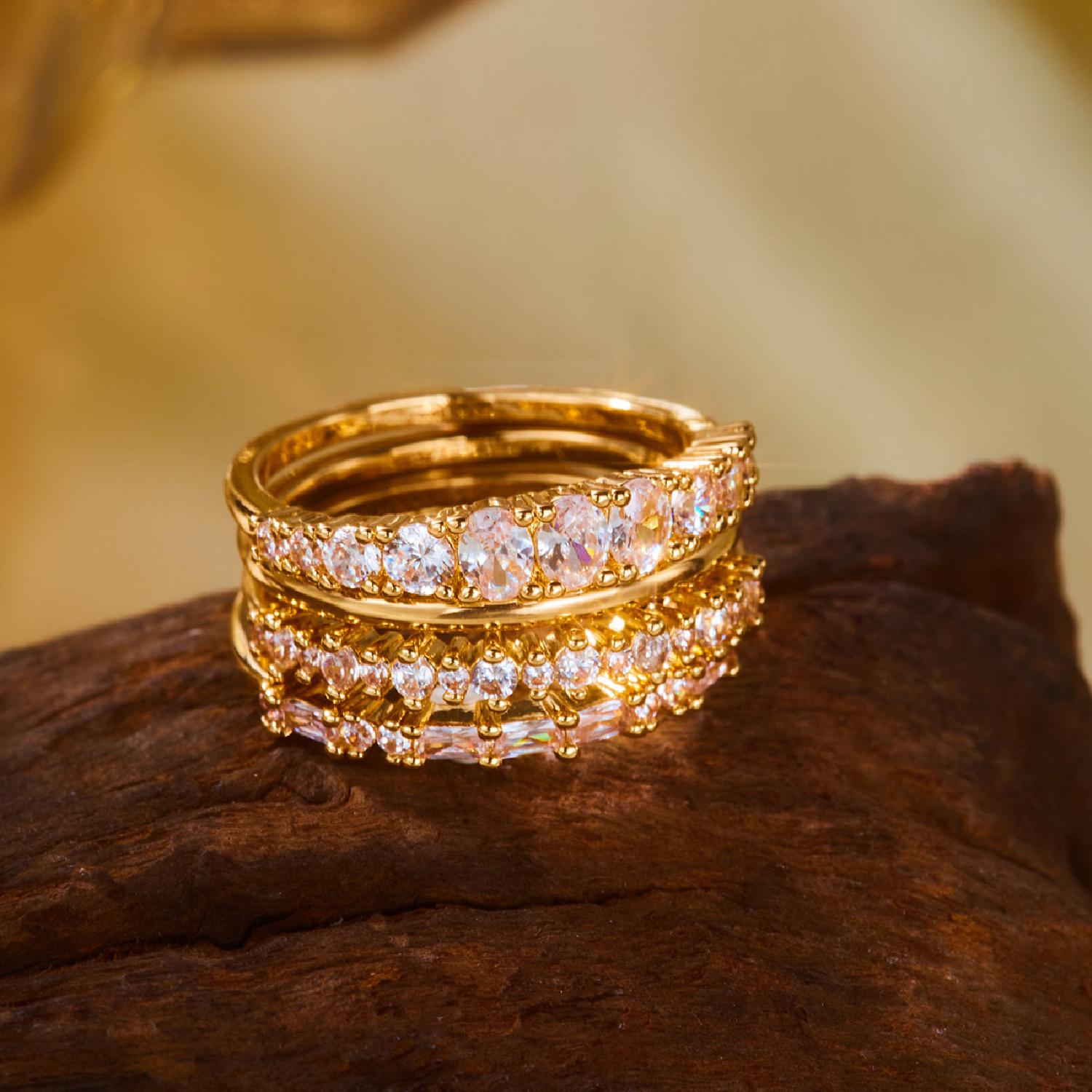 

4pcs Shining Zirconia Stacking Rings Set for Women Exquisite Gold Color Geometry CZ Finger Ring Friendship Jewelry Accessories 6