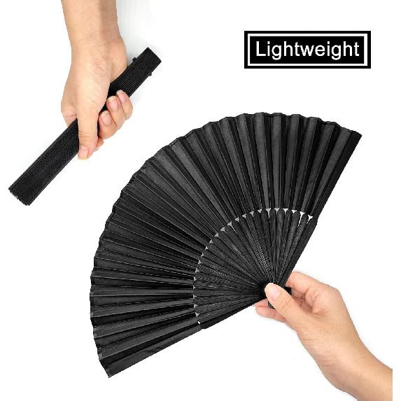 Bliingdom Black Folding Hand Classic Style Fan Fabric Bamboo Ribs Hand Held Chinese/Spanish Foldable Fan for Wedding, Party Favor, Performance,