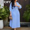 DICFY Women's Fashion Autumn Winter Solid Color Print Long Sleeve POLO Neck Casual Dresses