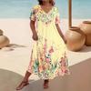 Women's Dress Spring and Summer European and American Women's Clothing New Seaside Vacation Style Printing V-neck Medium and Long Dress Women