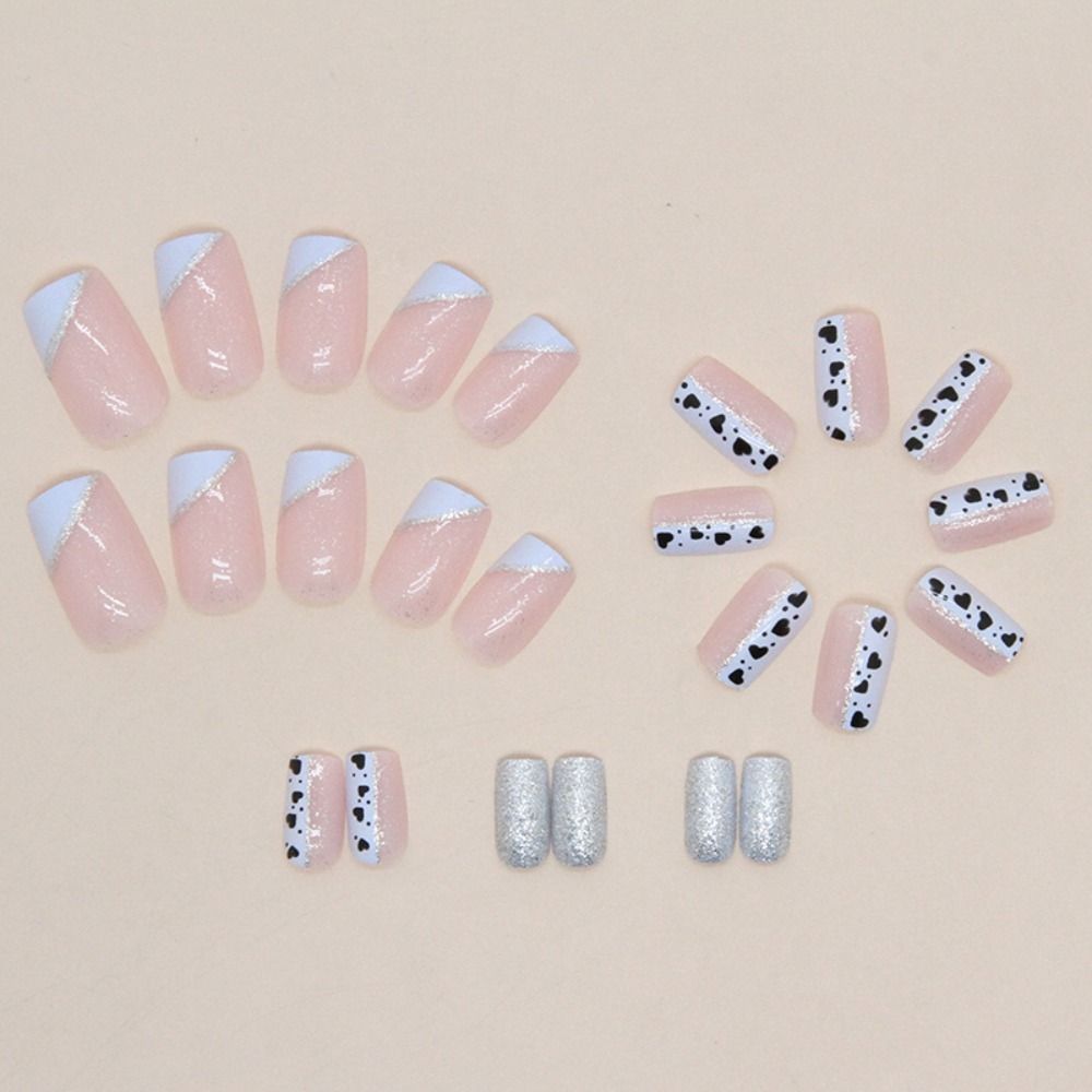 Long Square False Nails Love Heart Press on Nails Fashion Fake Nials  DIY