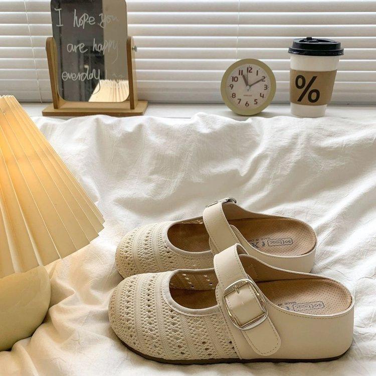 

Полушлепанцы с толстой подошвой и внутренней платформой для увеличения роста, женская уличная обувь 2025, новые летние полые сандалии, сандалии Birkenstock на одной педали 40