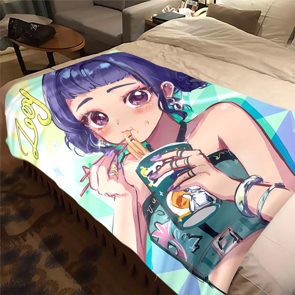 KPop Demon Hunters Zoey Print Flannel Blanket, Comfortable Warm for Sofa Bed Chair, Versatile -HYQ25