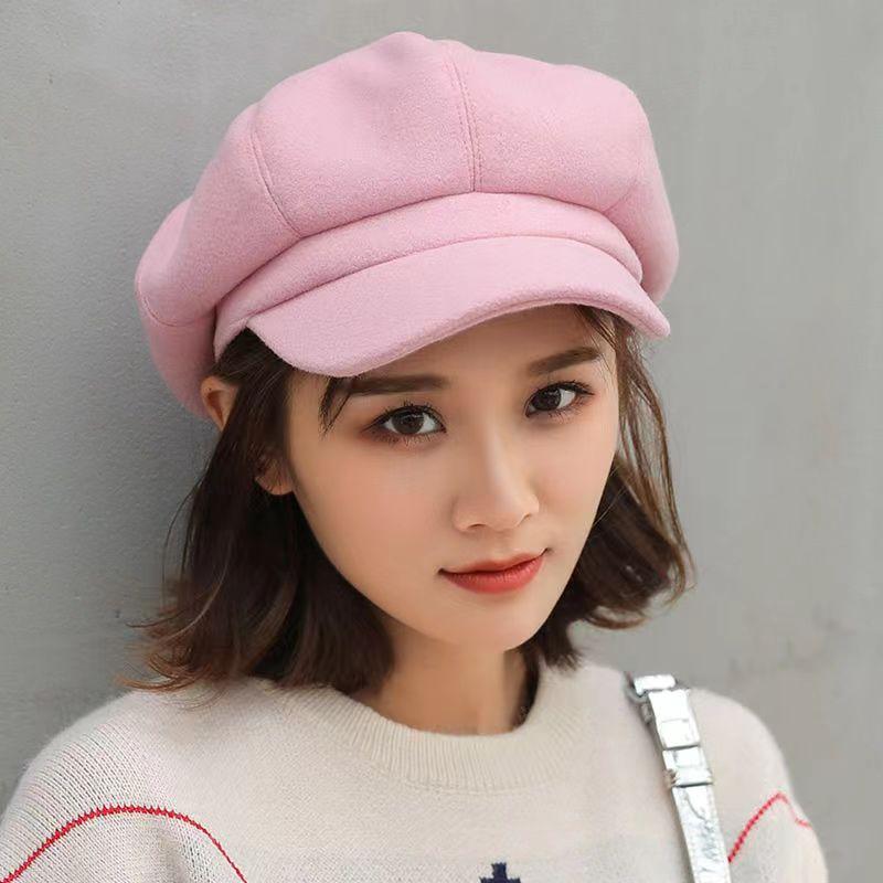 

Unisex Hot sale Fashion Hat Women Solid Plain Octagonal Newsboy Gatsby Cap unisex Casual Wool Hat Winter Beret Women Painter Cap 54-60CM чорний
