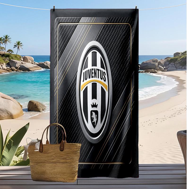 Asciugamano da Spiaggia Stampato Juventus FC Asciugamano Morbido ad Asciugatura Rapida Coperta da Spiaggia Rettangolare Grande Portatile per Viaggi Piscina