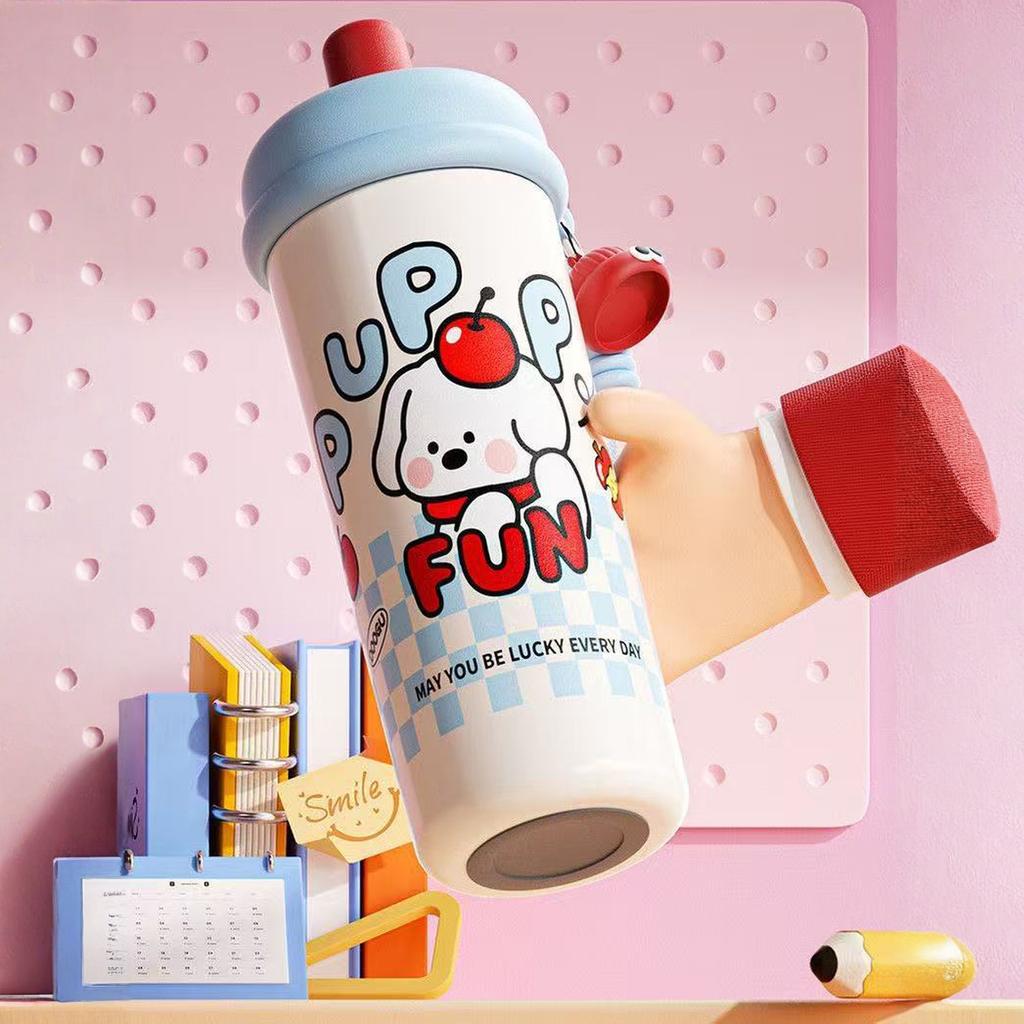 Bicchiere termico in acciaio inossidabile con cannuccia, Bicchiere da 600 ml/20 oz a prova di perdite, Borraccia riutilizzabile a doppia parete