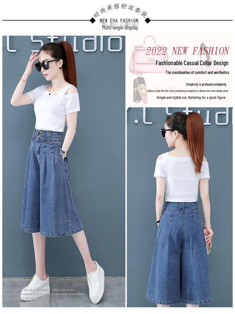 Summer 2026 High-Waisted Wide-Leg Cropped Jeans Shorts