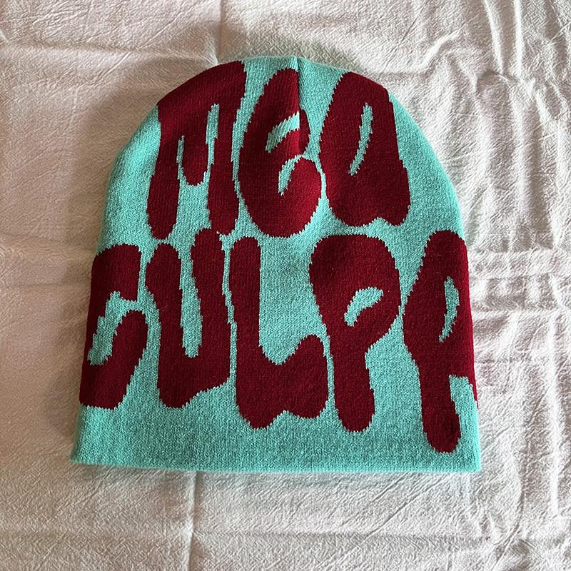 Acryl Strickmütze mit gestickten Buchstaben für Streetwear Mode in der Wintersaison