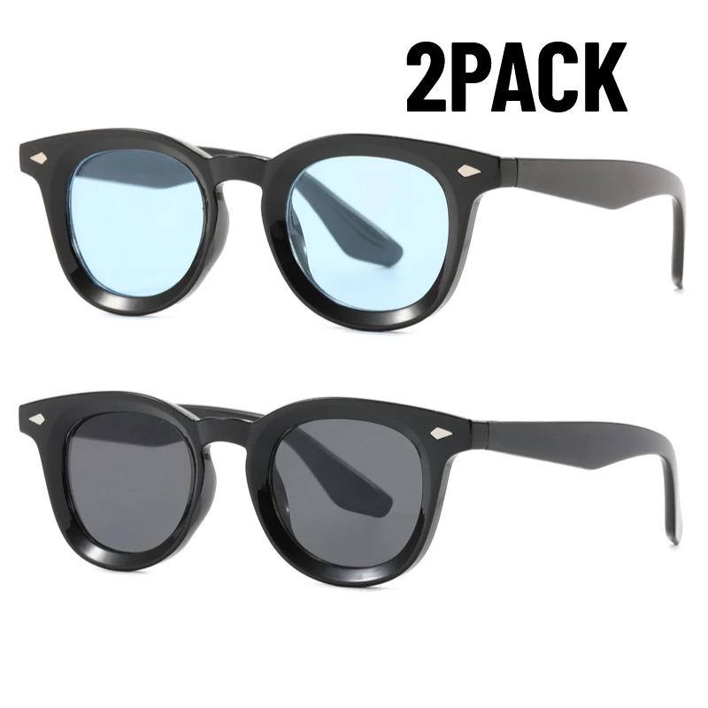 1/2PACK Luxury Designer Small Frame Sunglasses Women Men Vintage Punk Shade Rivet Concave Frame Eyeglasses