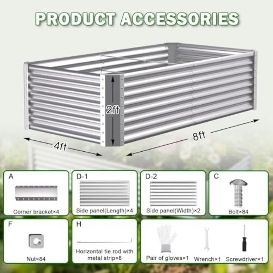Galvanized Raised Garden Bed Kit Outdoor Patio 8x4x2ft Large Rectangular Metal Planter Boxes Deep Root Box Planter for Gardenin