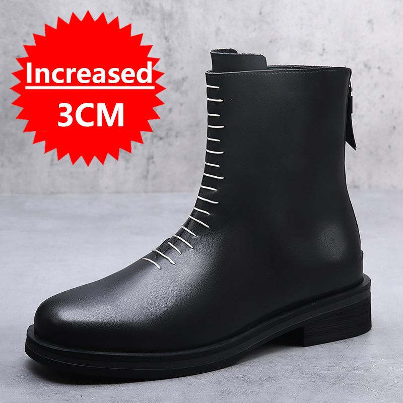 

Fashion New Boots Chelsea Leather Men Ankle Shoes Wedding Dress Formal Men s Business Autumn Winter Slip-on Zip Height Increase Sole 6cm 38