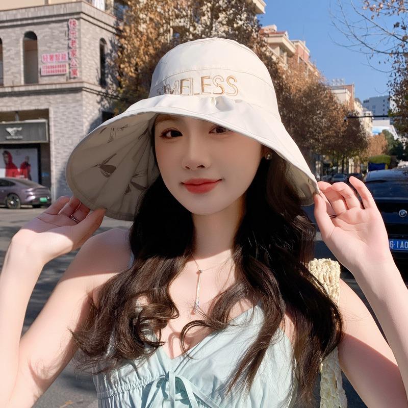 Hat women's summer sunscreen empty top sun hat new double-sided with large edge bucket hat adjustable casual versatile tide