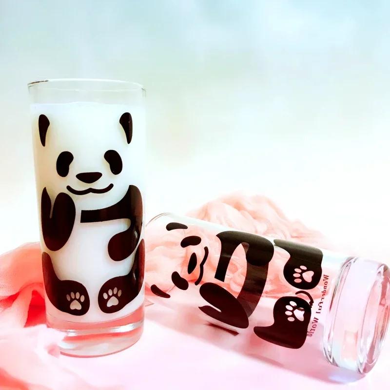Süßer China Panda Glas Kreative Teeflasche Einzelner Transparenter Kaffeebecher Saft Panda Frühstück Milchbecher Glasware zum Trinken