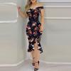Fashion Women's Loose Sexy Prints One Shoulder Irregular  Ruffle Hip Dress